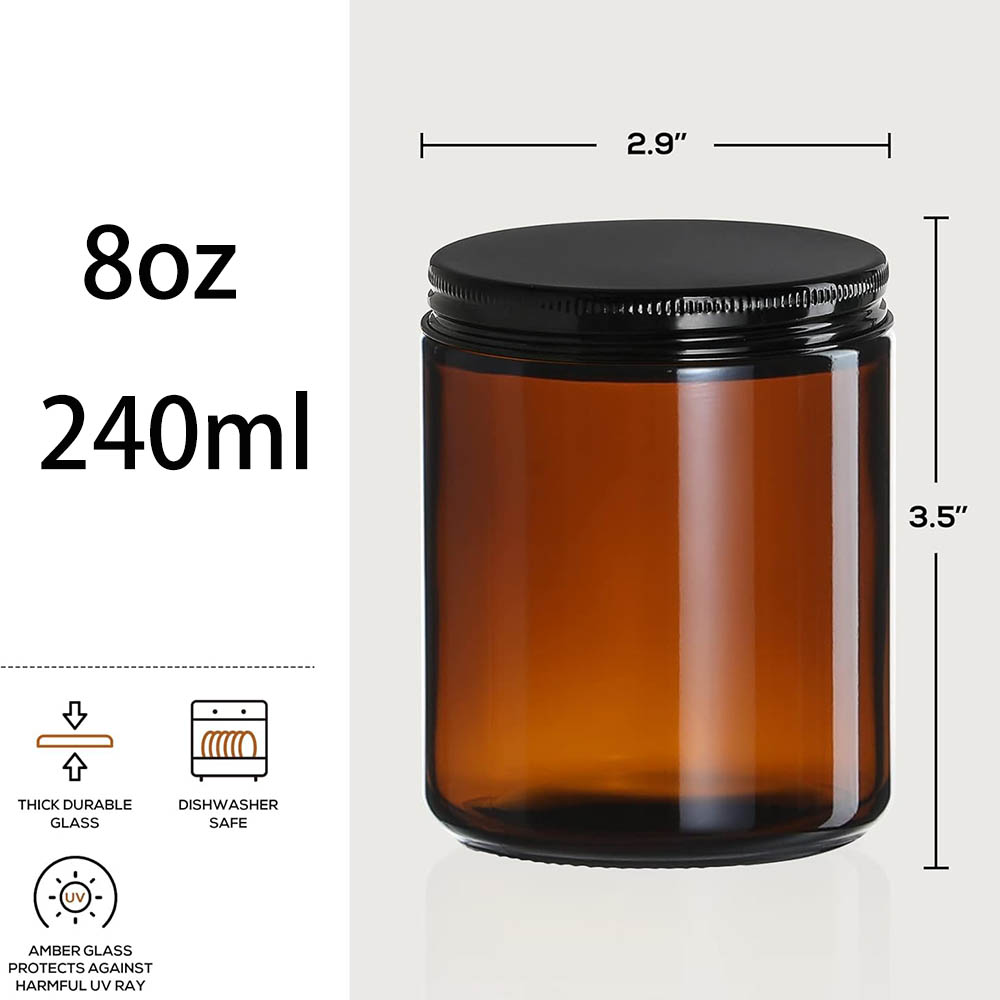 8oz Amber Glass Jars with Blac - огляд і ціна Mason Jar 8Oz