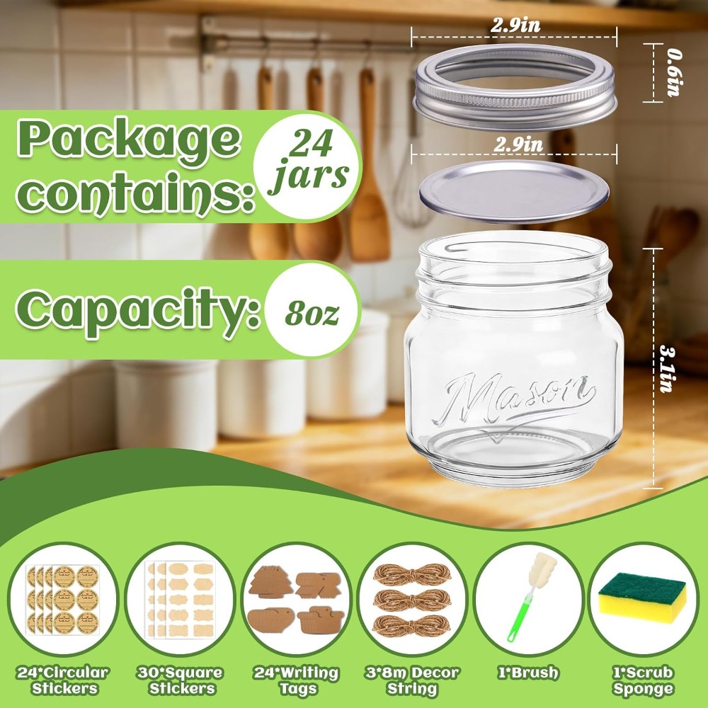 8 oz Mason Jars with Lids, 24  - огляд і ціна Mason Jar 8Oz
