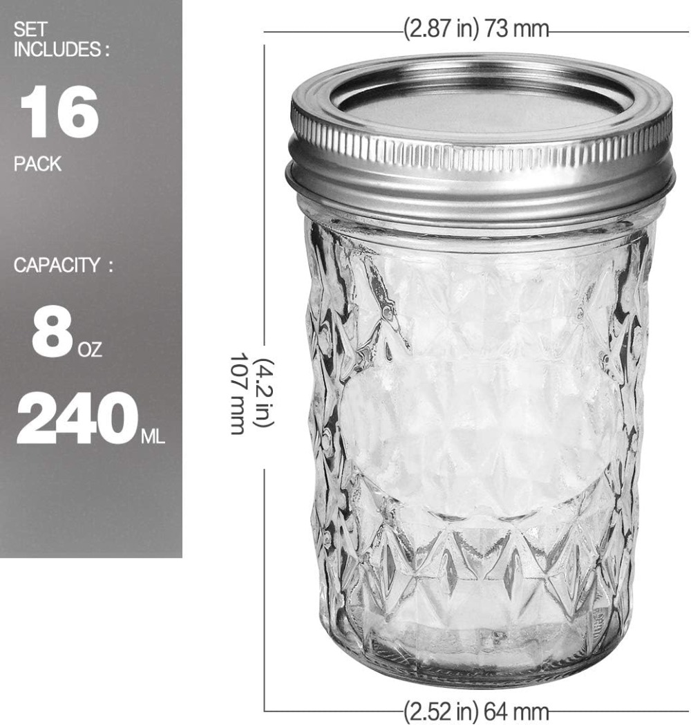 16-Pack 8oz Mason Jars with Re - огляд і ціна Mason Jar 8Oz